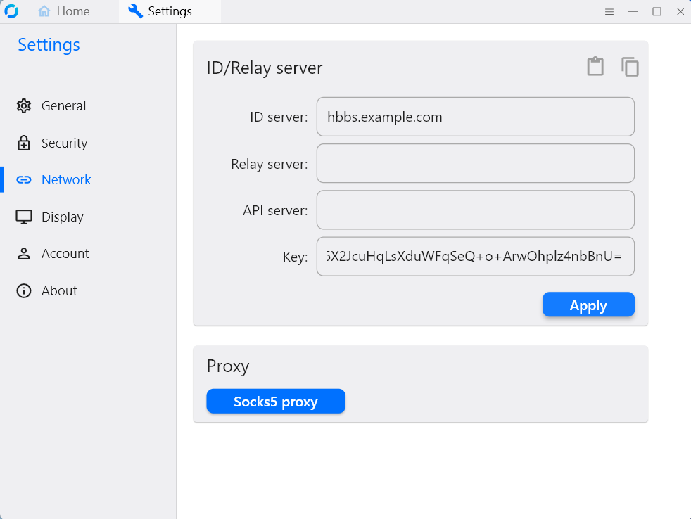 Fenêtre réseau RustDesk