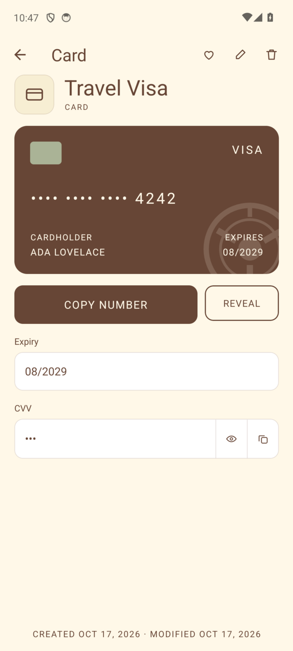 Payment card detail with a card graphic