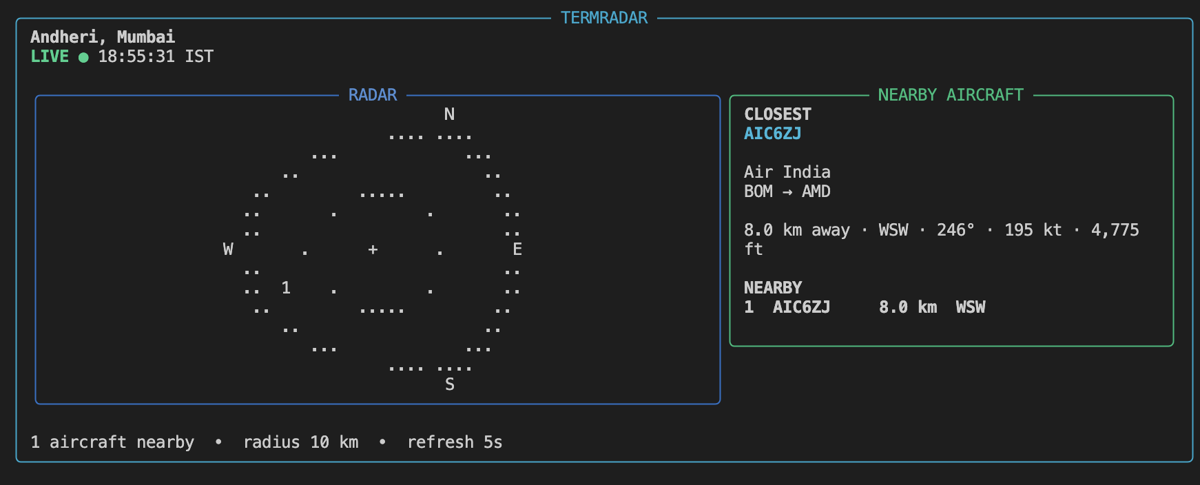 TermRadar live radar over Andheri, Mumbai
