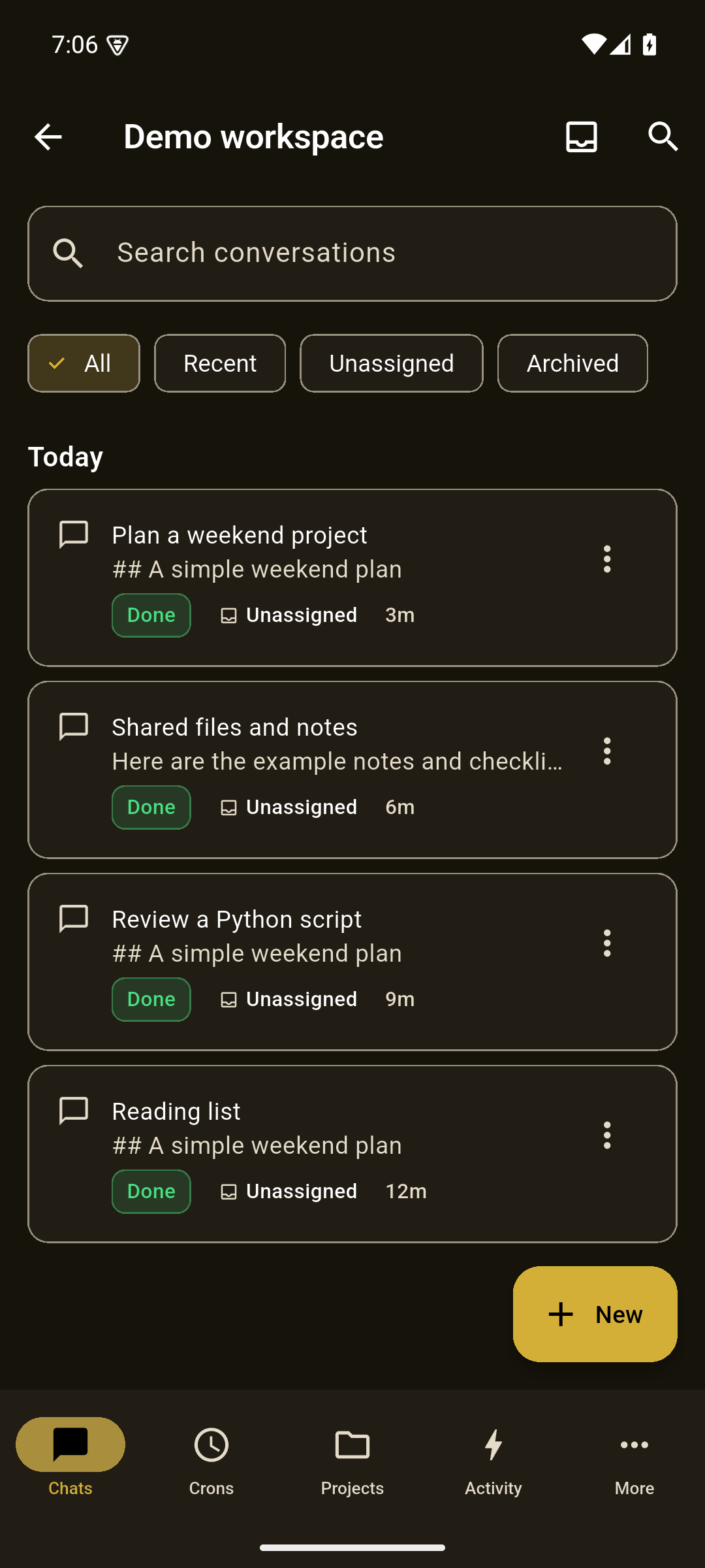 Chats in the Gold · dark theme