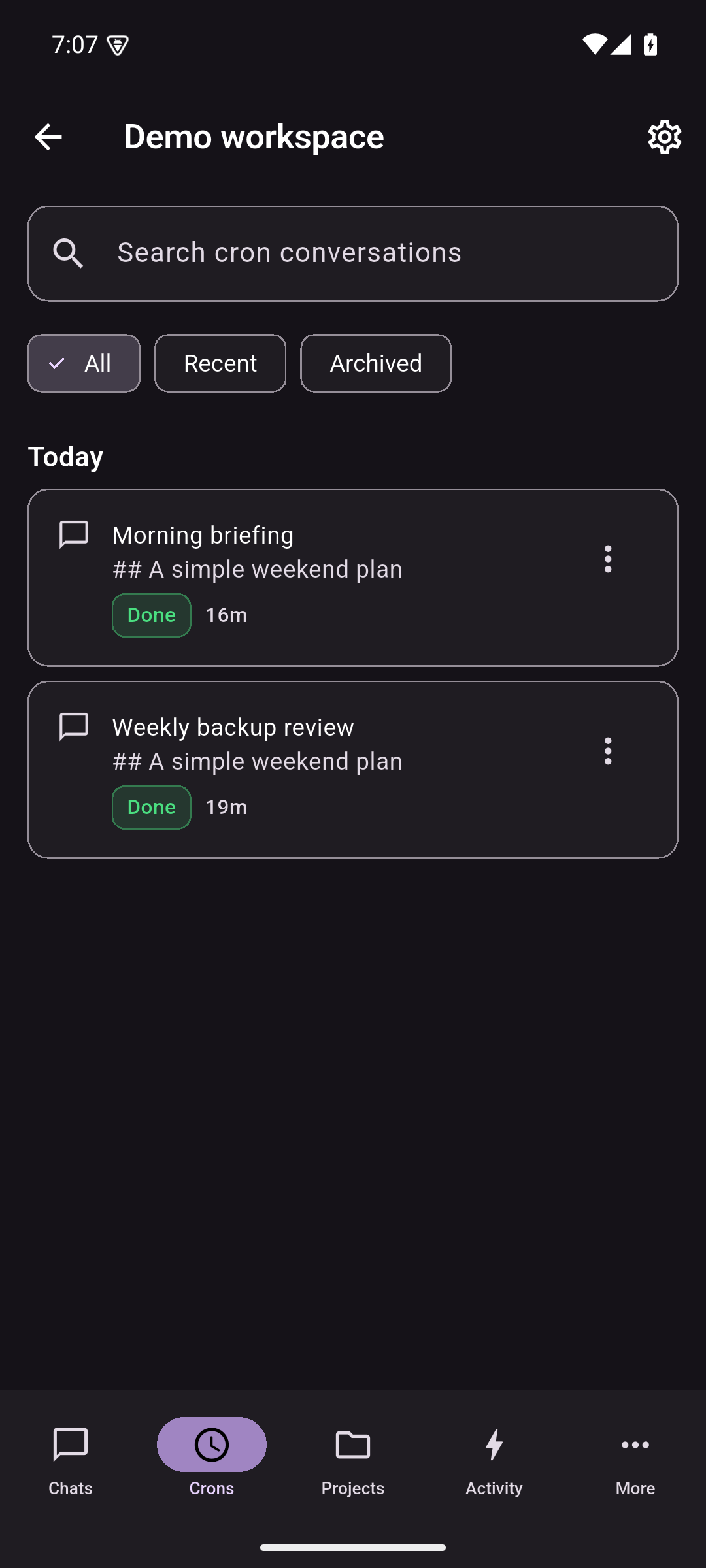 Crons in the Purple · dark theme