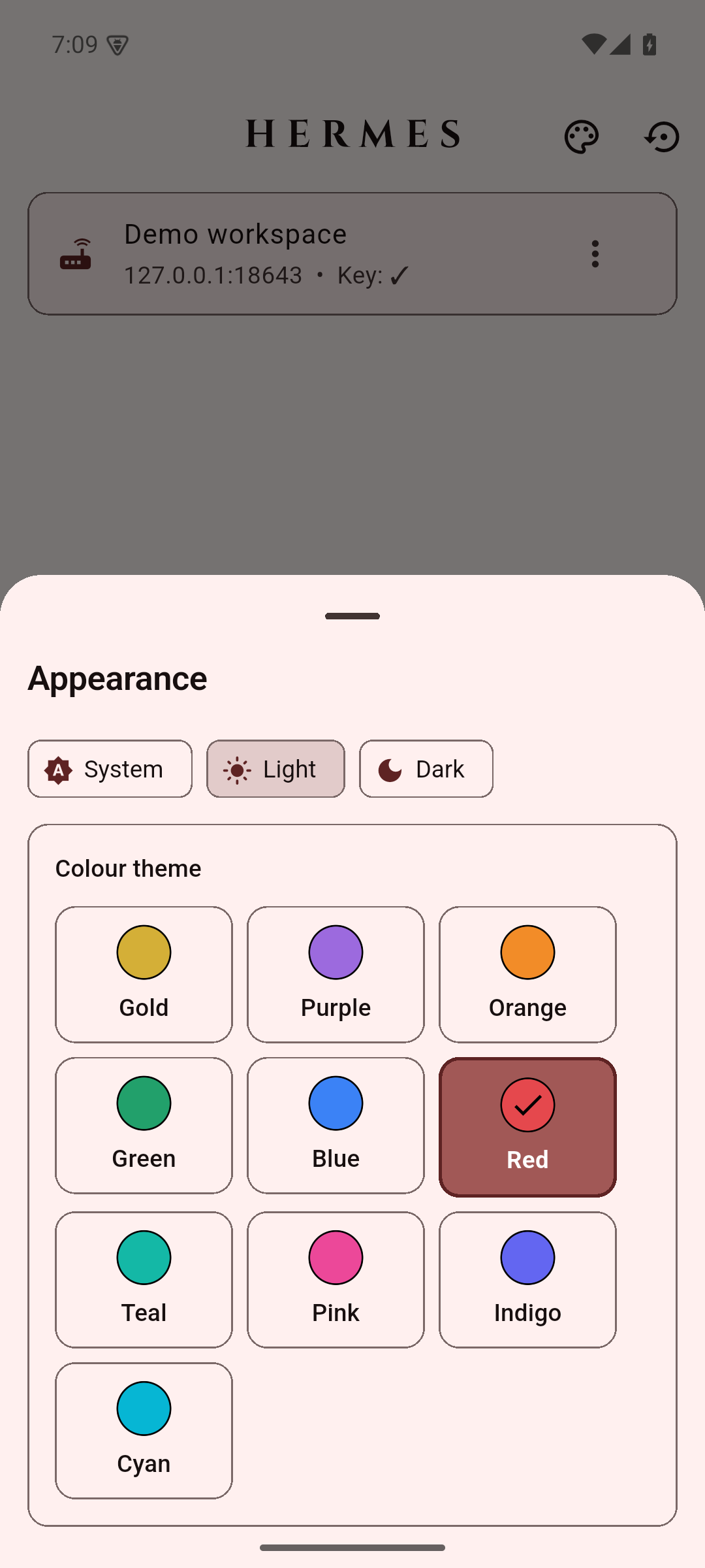 Appearance in the Red · light theme