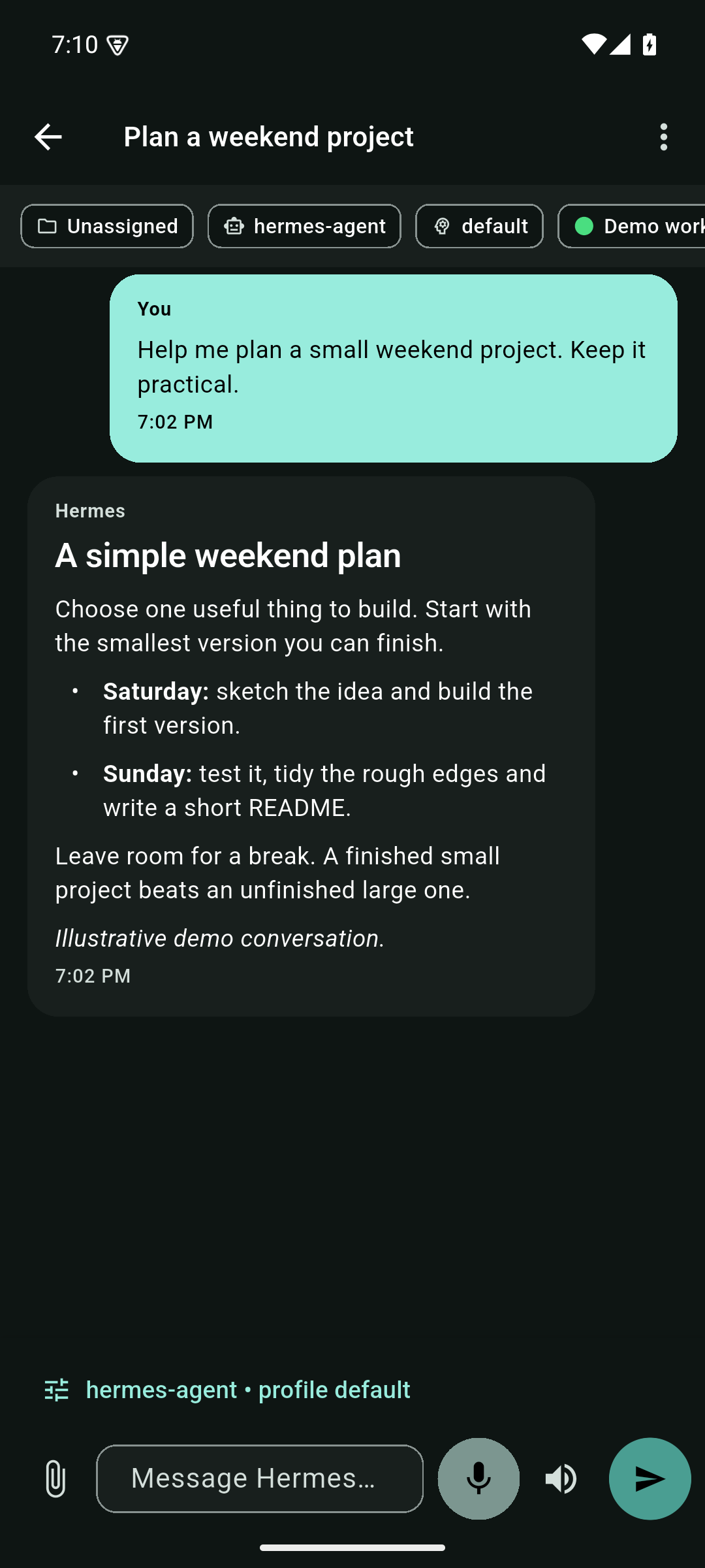 Conversation in the Teal · dark theme