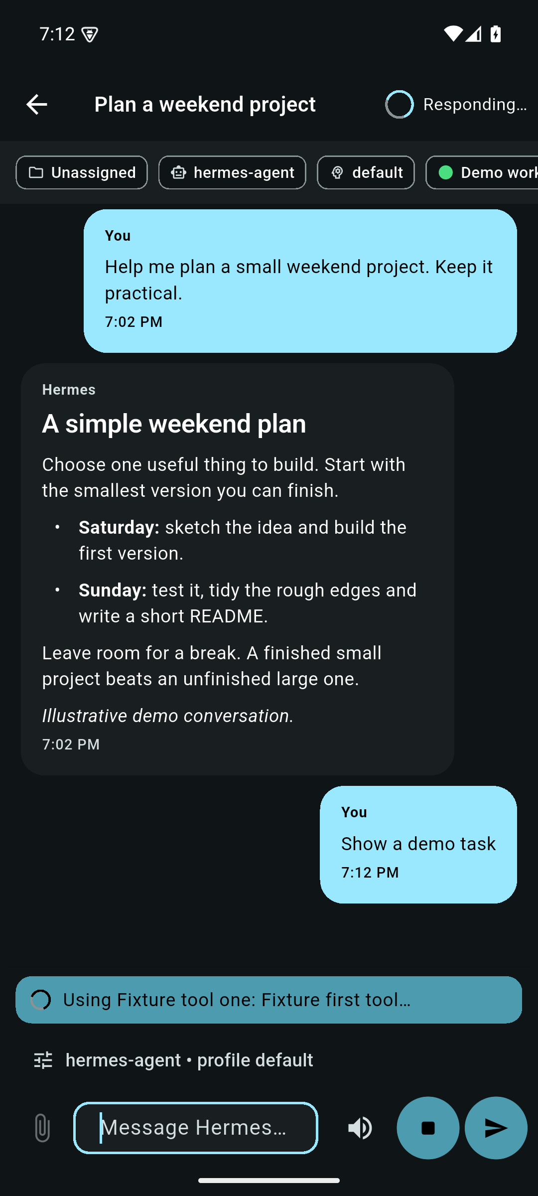 Live work and Stop/Send in the Cyan · dark theme