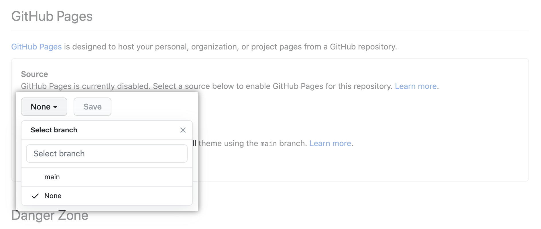 Settings/GitHub Pages/Branch