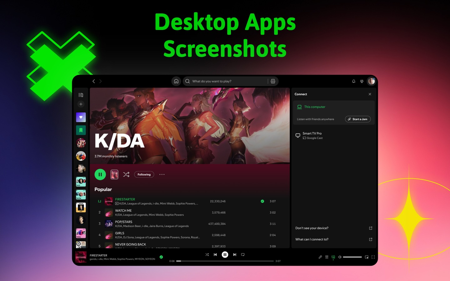 Desktop app Store screenshot preview: a music app in a 16:10 frame