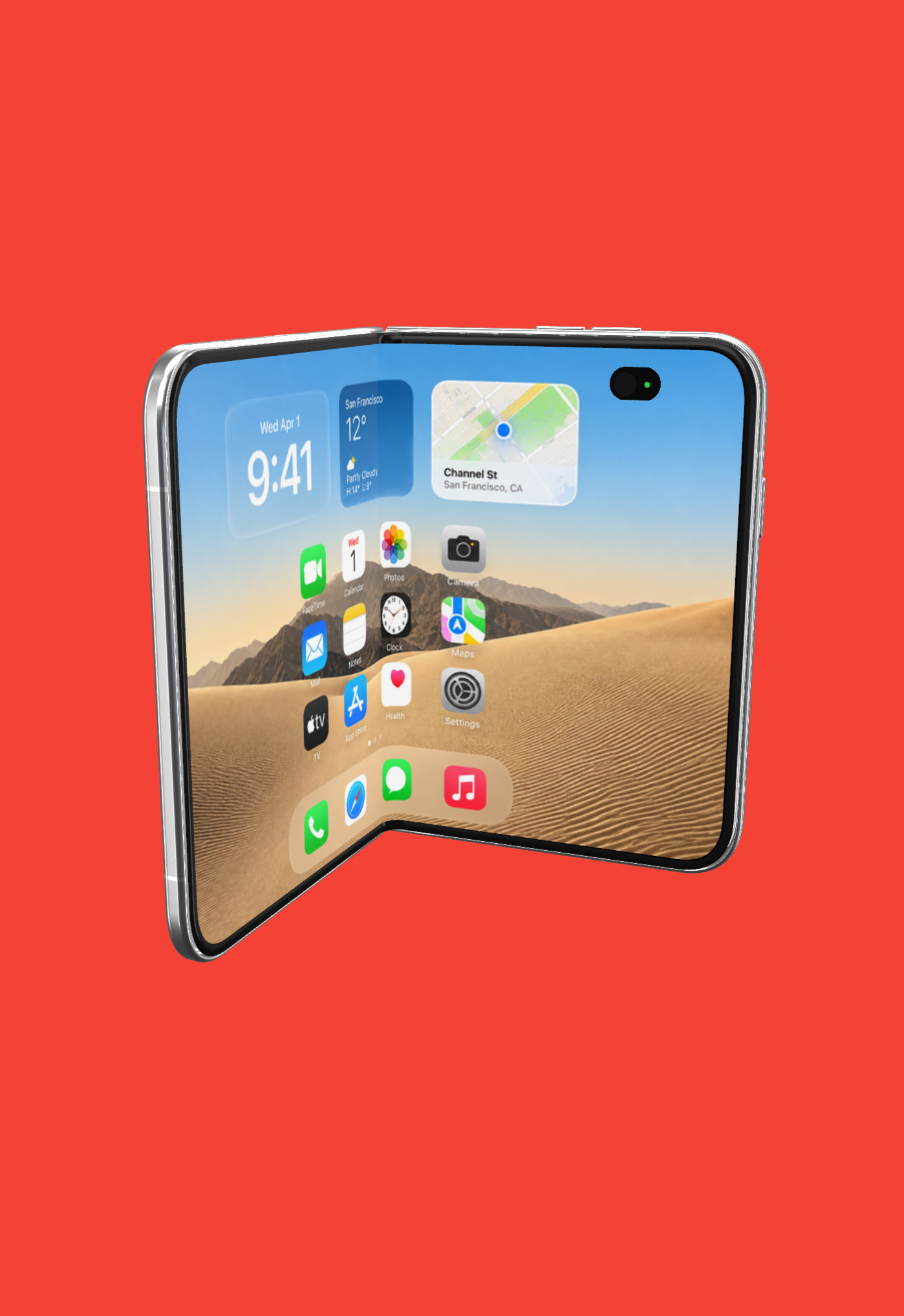 iPhone Duo outer-display Store screenshot on a red background
