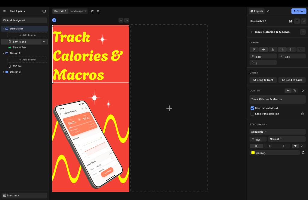 AppShots editor designing a portrait store screenshot