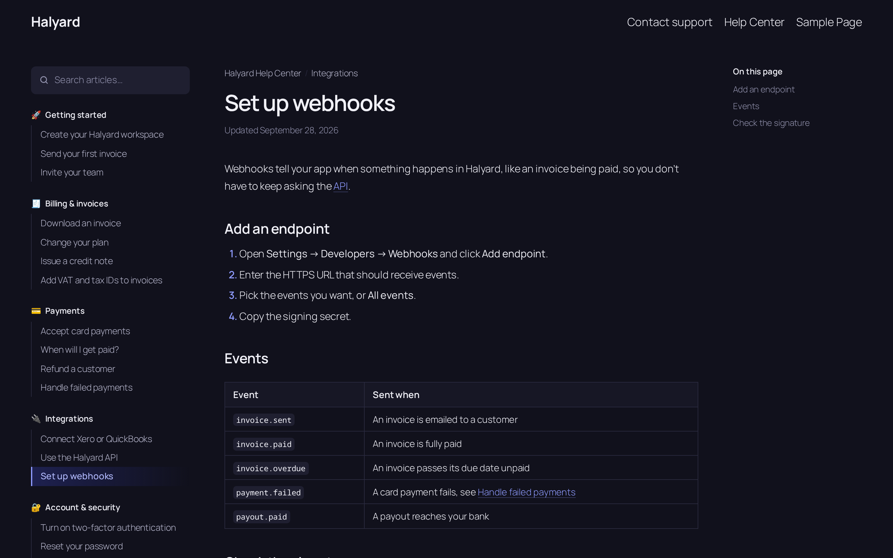 An article in dark mode