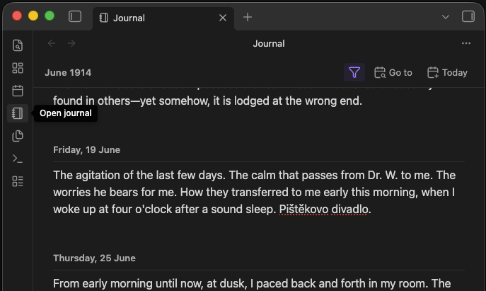Journal View open in Obsidian