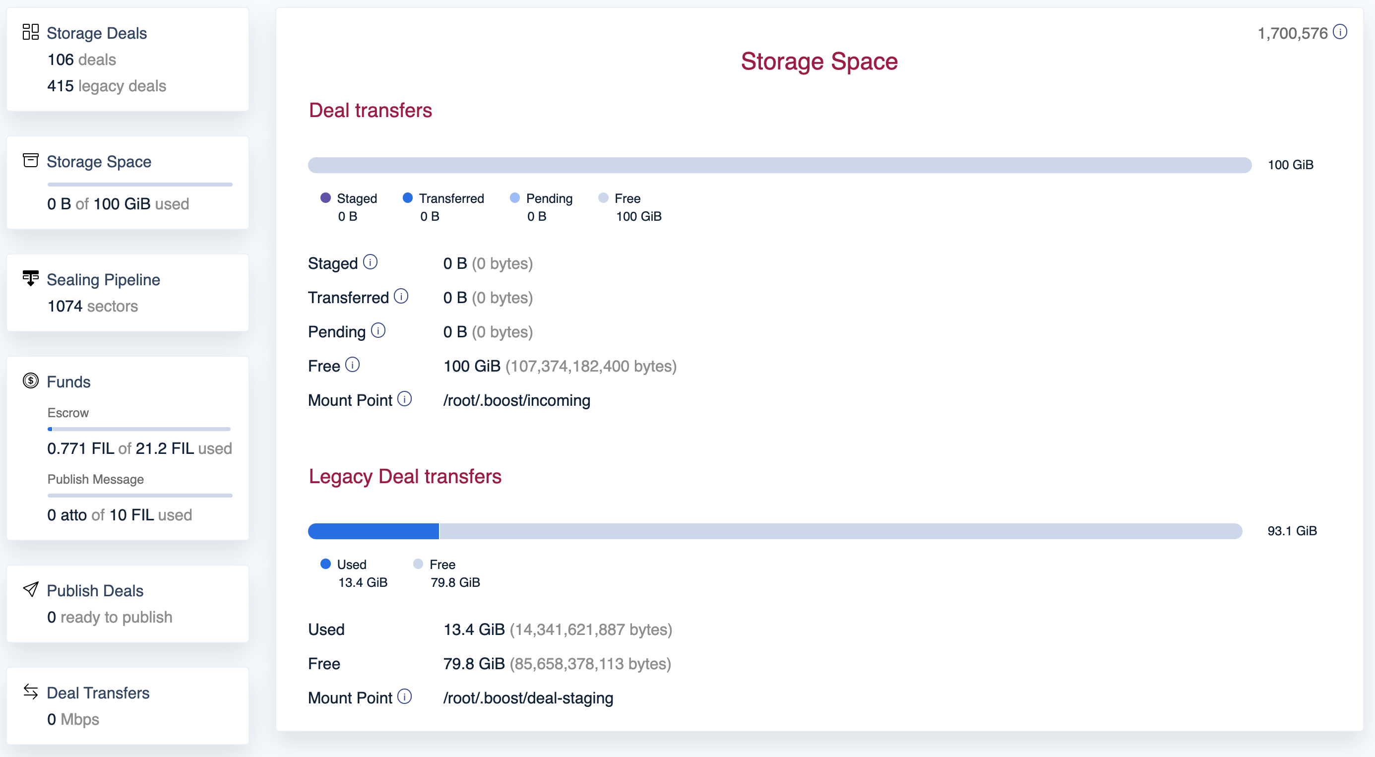 Web UI - Storage Space screen
