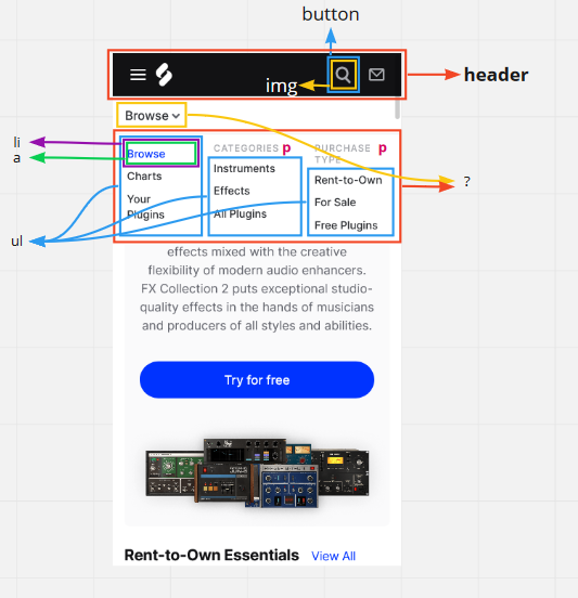 breakdown van het dropdown-menu