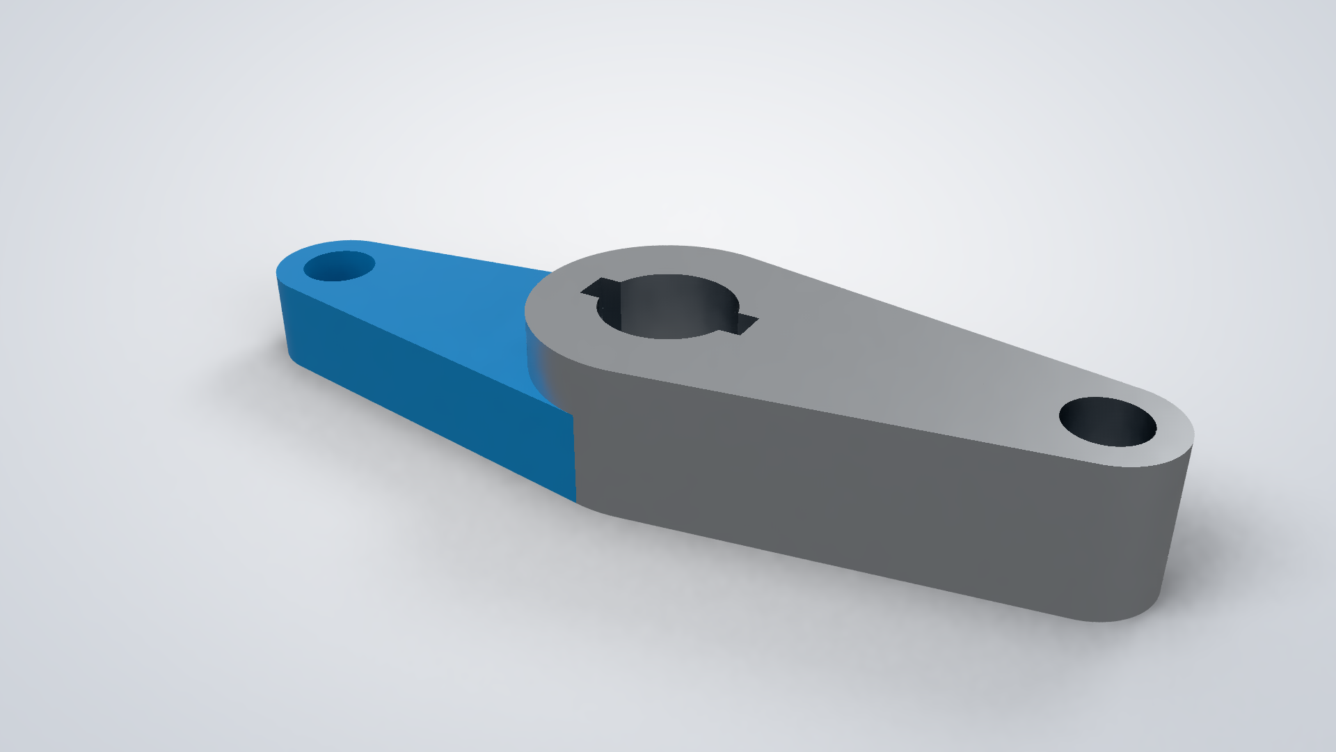 A path-traced render of a two-part control arm