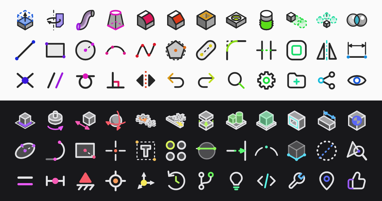 icon-rs icons in light and dark themes, each with a different accent colour