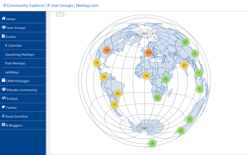 The globe in the landpage of the R community shiny app