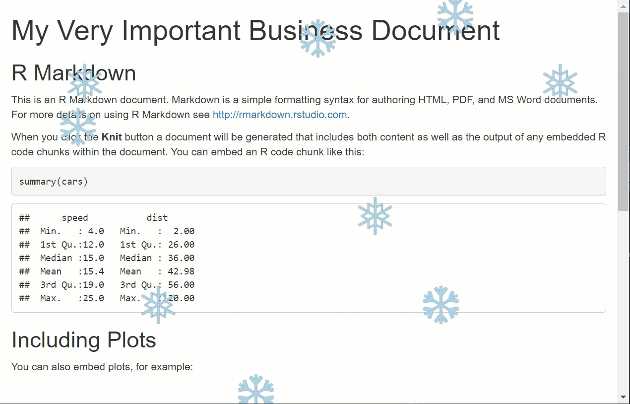 A gif for R markdown files with snow falling