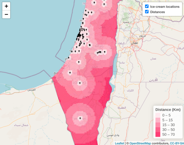 Distances to Golda Ice-Cream Locations in Israel