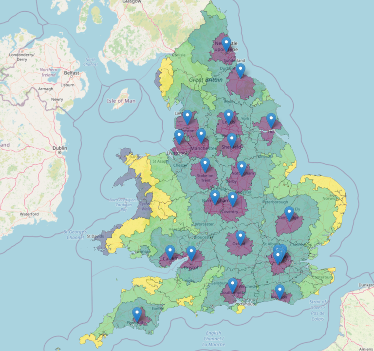 A map of UK health facility catchment areas