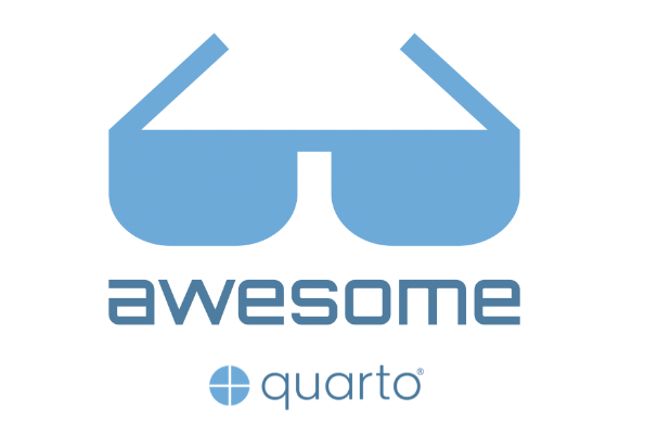 This is the logo for Awesome Quarto which is blue sunglassess wirth text says "Awesome Quarto"