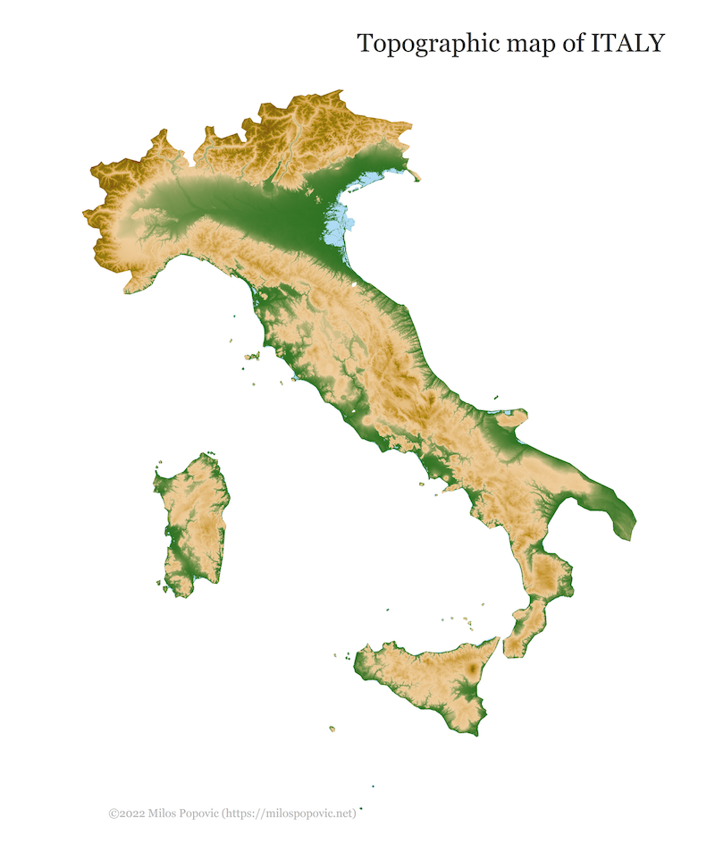 Topographic map of Italy
