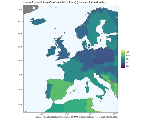 Unemployment in Europe (world unemployment scale), 2020, World Bank data