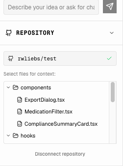 Connected repo and file selection for context