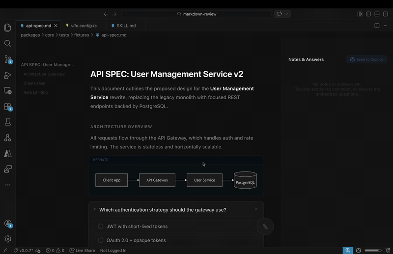 Demo of the Markdown Review annotation workflow