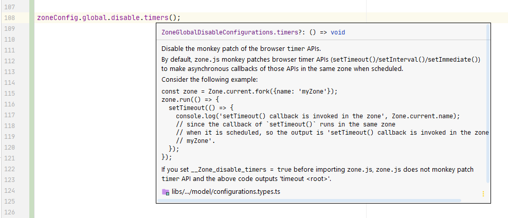 IDE documentation for zoneConfig