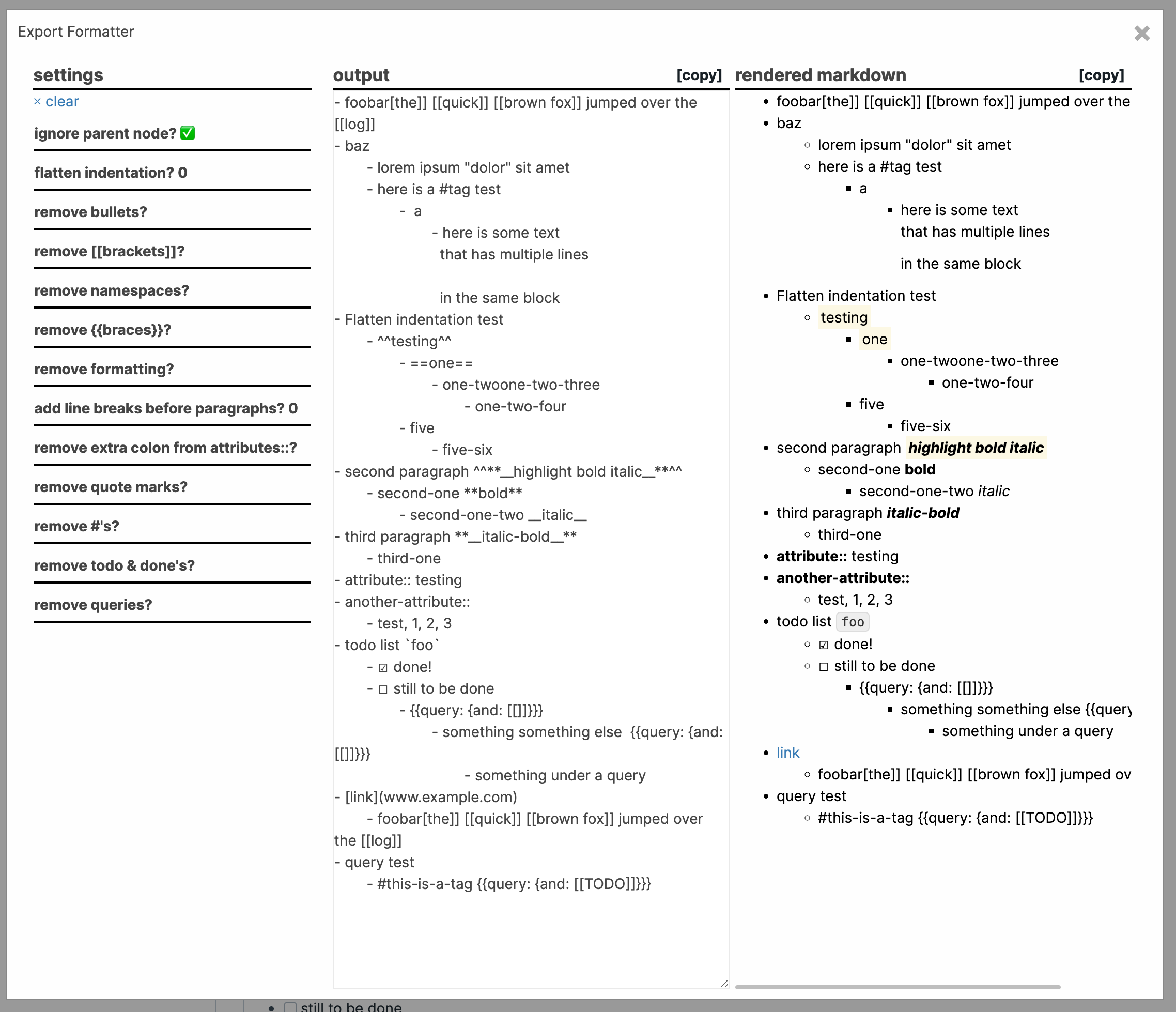 Formatter panel example