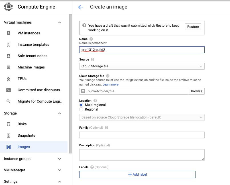 Importing image from the Google Cloud bucket