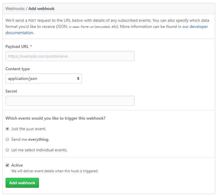 GitHub Webhook Settings