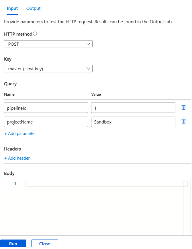 Test Function in Azure Portal