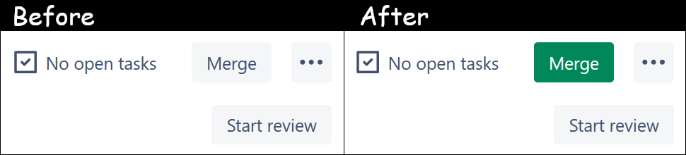 Before and After screenshots of "Bitbucket: green merge button"