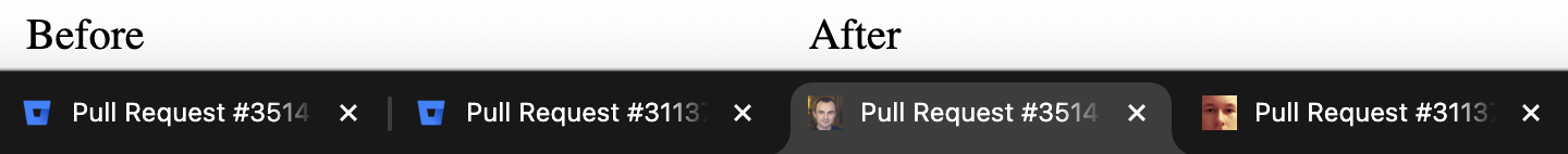 Screenshot of "Bitbucket: PR author avatar as favicon"