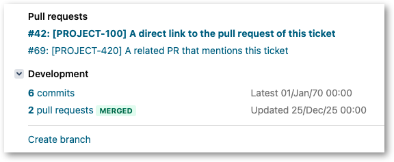 Screenshot of "Jira: Pull Request Link Improver"