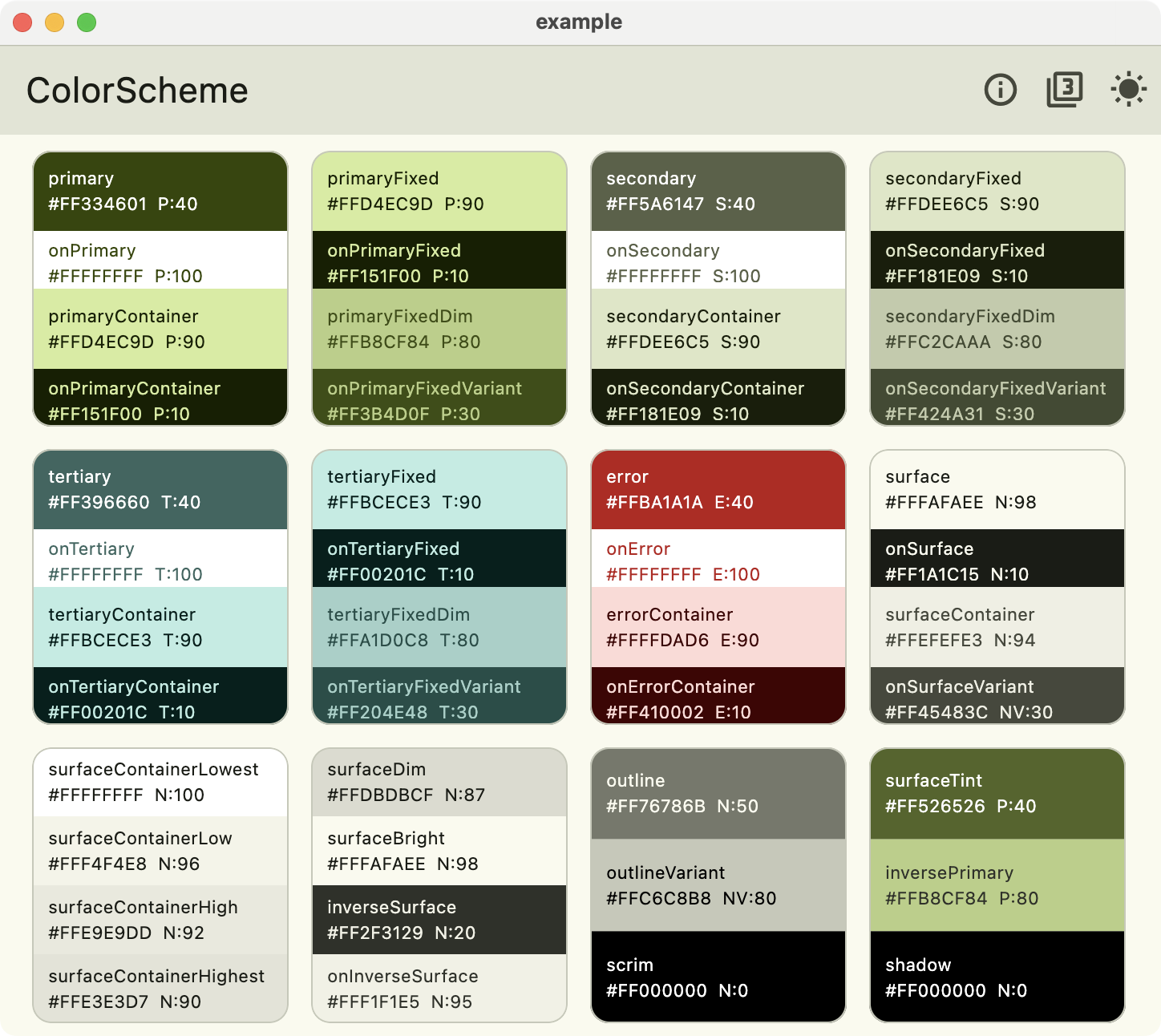 ColorScheme.fromSeed light using avocado token