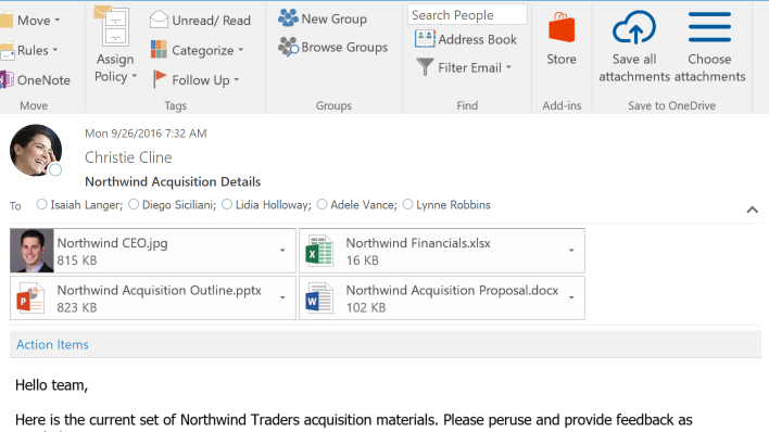 The add-in buttons on the ribbon in Outlook on the desktop