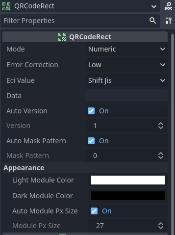 QRCodeRect node inspector screenshot
