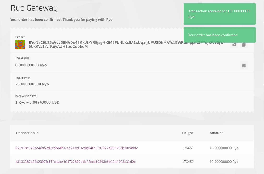 Ryo Payments Customer Order Page Ryo Payments Customer Order Page
