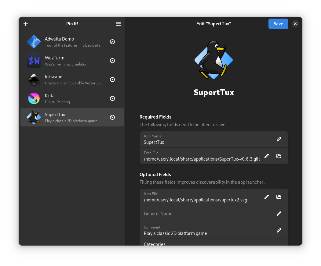 App window in the dark mode