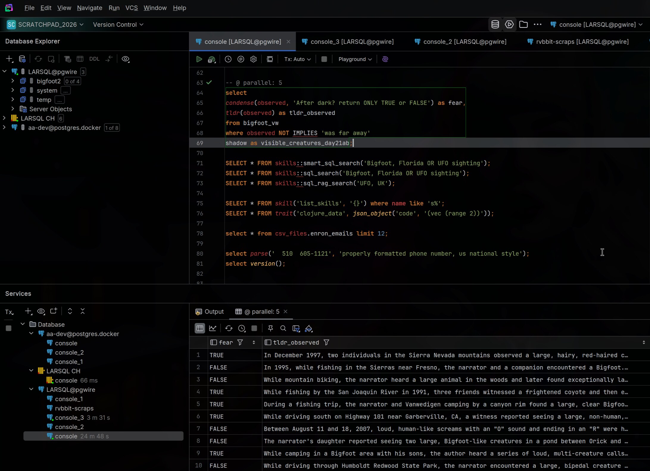 DataGrip querying LARS via PostgreSQL wire protocol