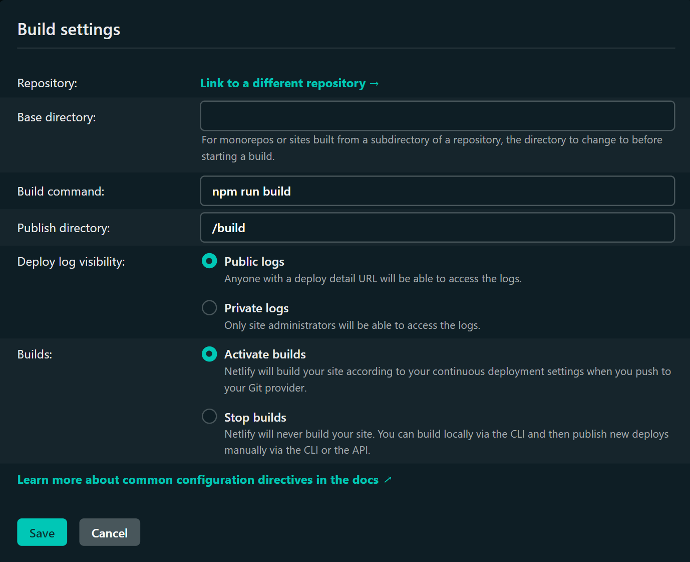 netlify settings