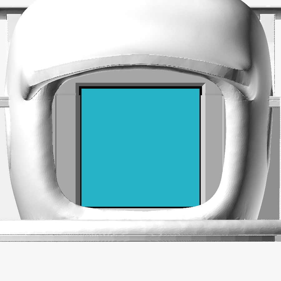 Pratinjau tatakan GMT130 di dalam case (biru muda = area aktif 23.4 mm)