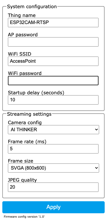 Configuration screen