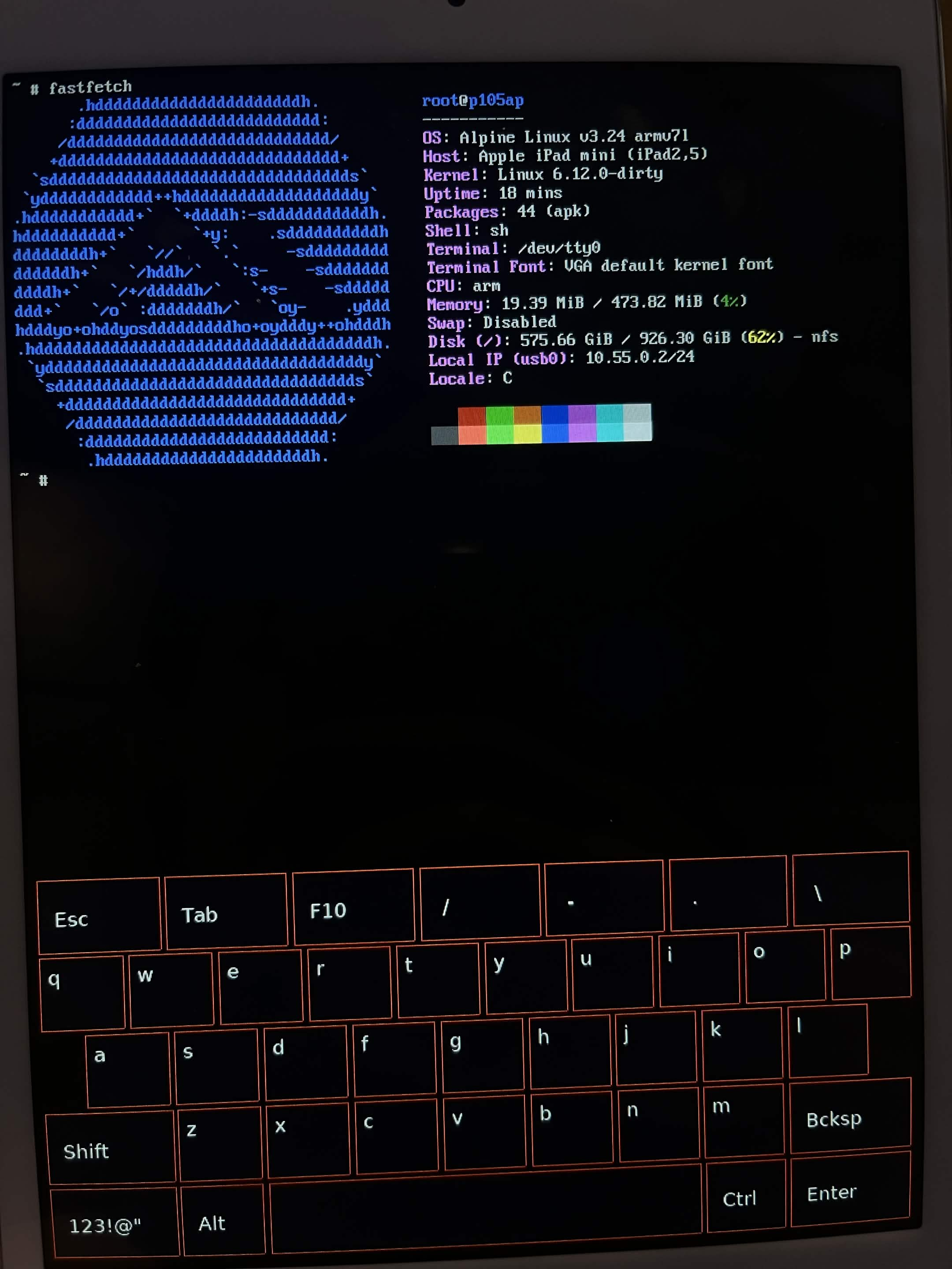 FastFetch written using screen keyboard