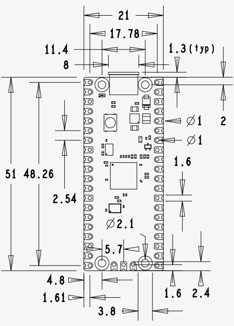 Rasperry Pi Pico mechanical specification