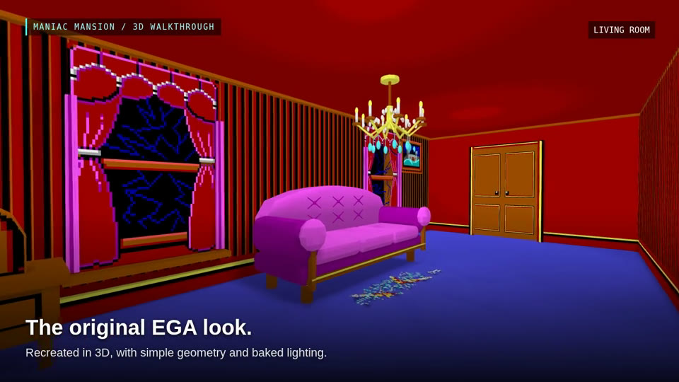 Explore the mansion: the living room recreated in 3D