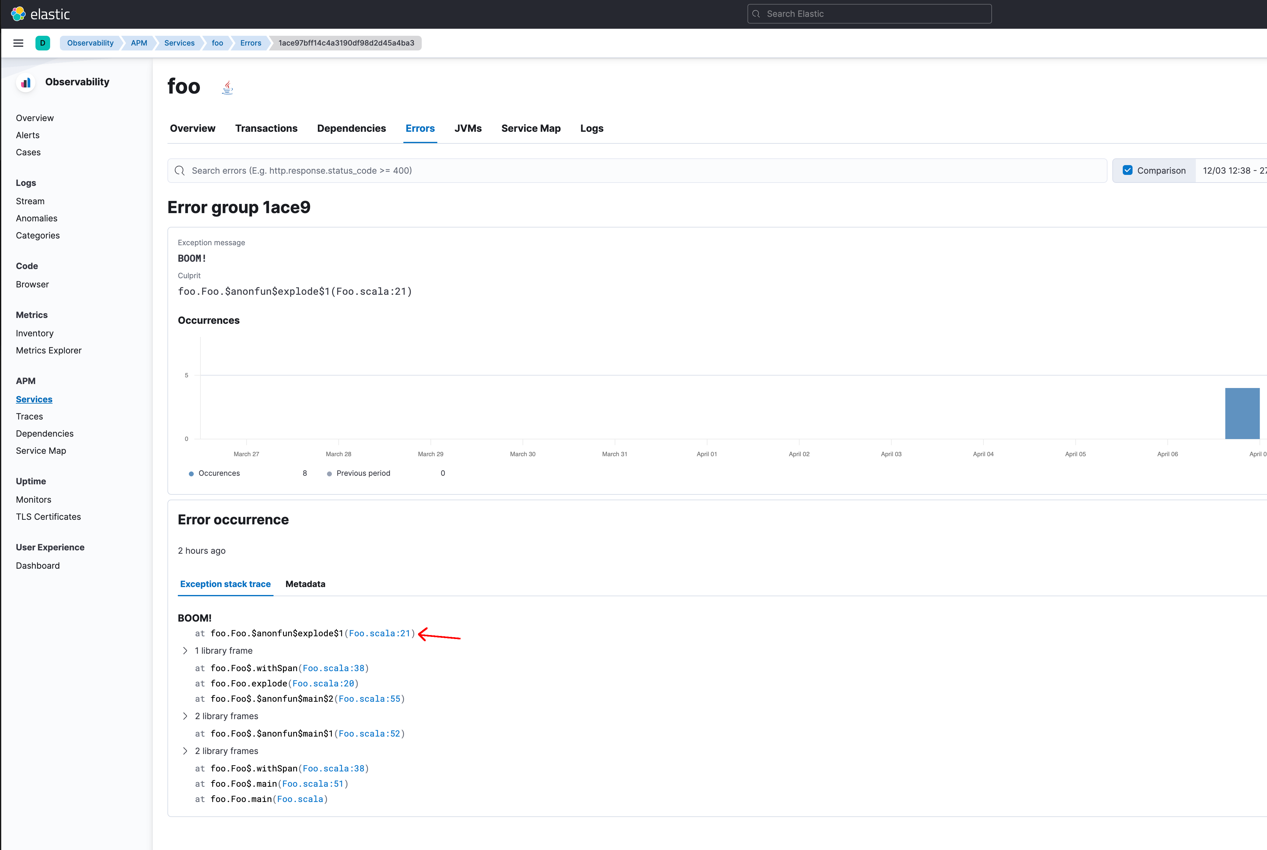 apm error stack traces with links