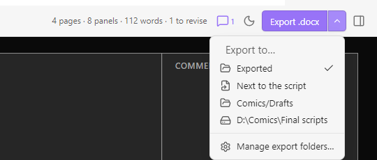 Export folder menu