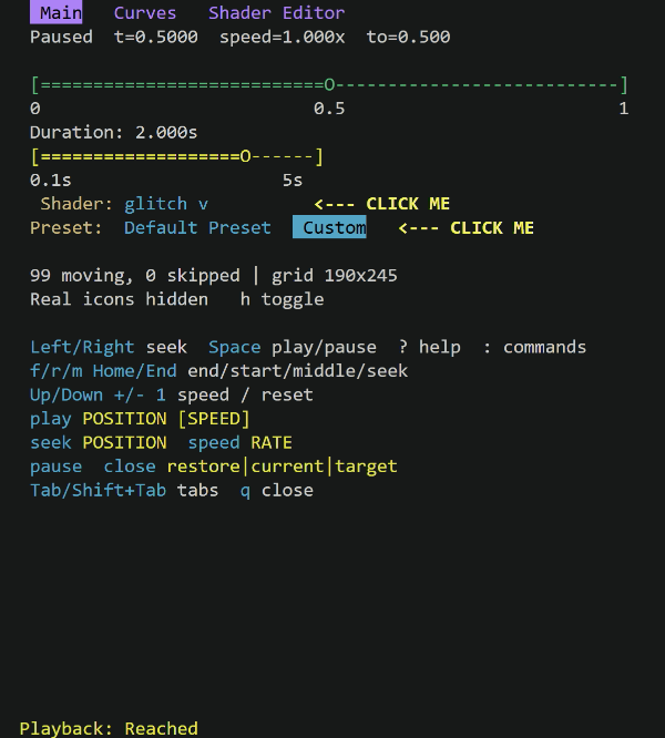 animate_timeline Main tab with playback and duration controls